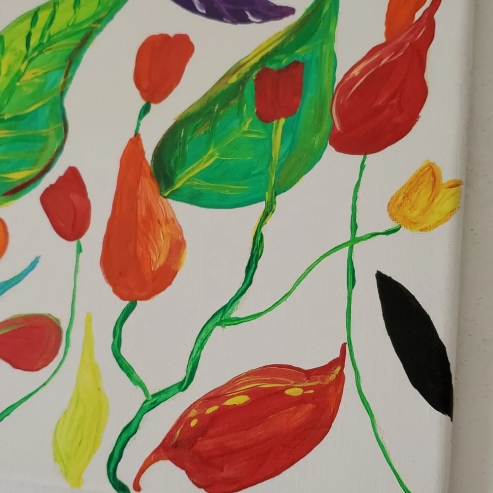 Original Unique Folk Art Floral Fauna Acrylic Painting Handmade‎ Art Home Decor